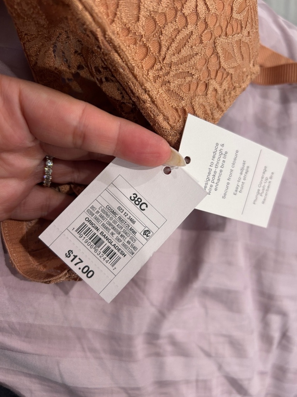 NWT Auden Lace Plunge Push Up Racerback Bra Sz 38C - Picture 8 of 9